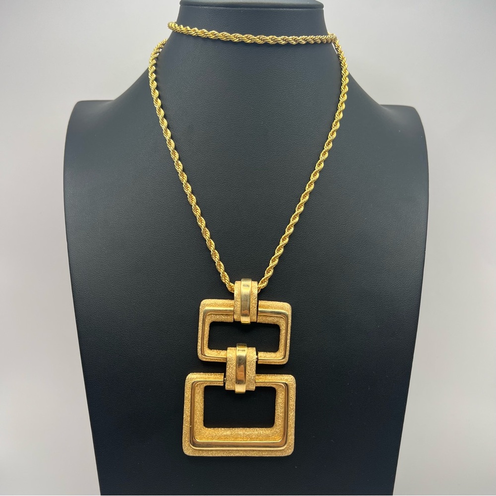 Midcentury Modern Vintage Caroline Rectangles Gold Tone Necklace